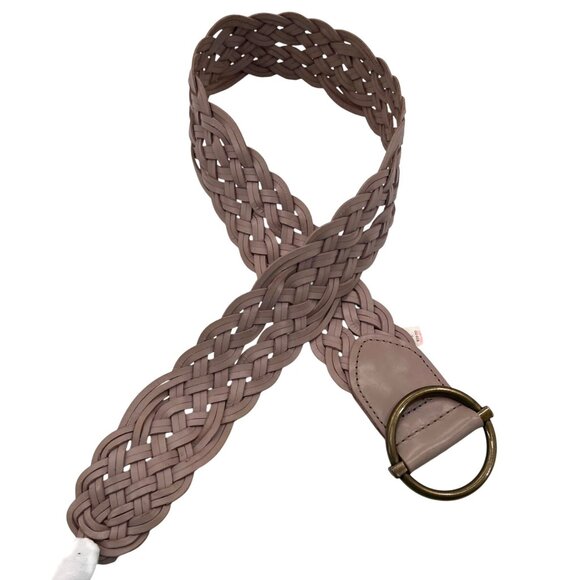 Talbots SMALL Braided Genuine Leather Belt With Brass Ring Buckle In Light Taupe - Picture 4 of 7